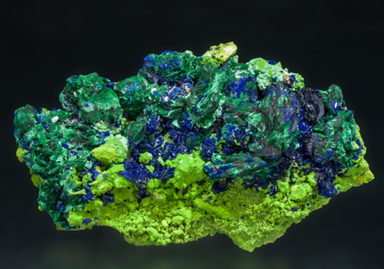 Azurite with Malachite and Bayldonite. 