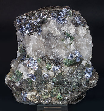 Beryl (variety emerald) with Molybdenite and Quartz. Rear