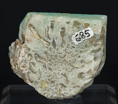 Microcline (variety amazonite) with Albite. Rear