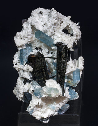 Beryl (variety aquamarine) with Schorl and Albite. Front