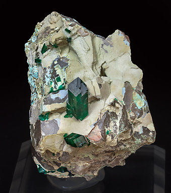 Dioptase with Plancheite and Quartz. 