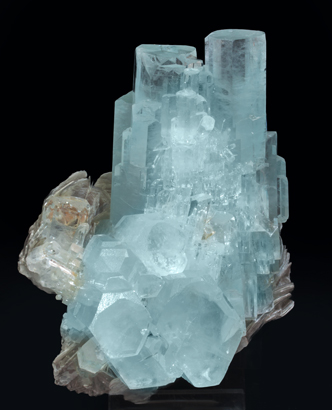 Beryl (variety aquamarine) with Muscovite. Front