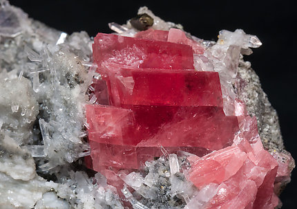 Rhodochrosite with Fluorite, Quartz and Pyrite. 