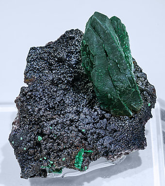 Malachite after Azurite with Goethite. Side