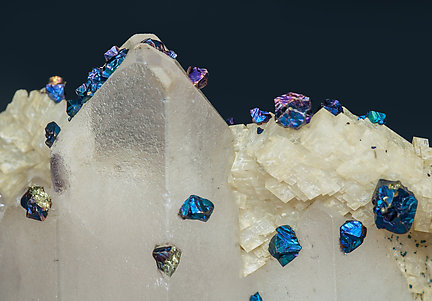 Chalcopyrite on Baryte, Dolomite, Calcite and Pyrite. 