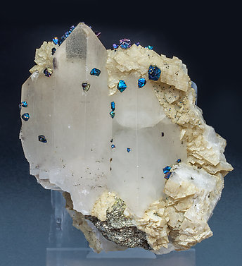 Chalcopyrite on Baryte, Dolomite, Calcite and Pyrite. 