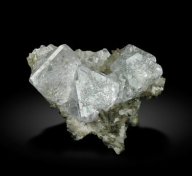 Octahedral Fluorite with Quartz, Calcite and Dolomite.