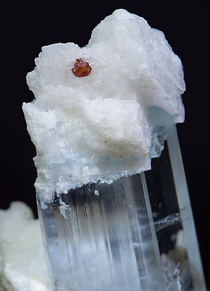 Beryl (variety aquamarine) with Albite, Muscovite and Spessartine. 