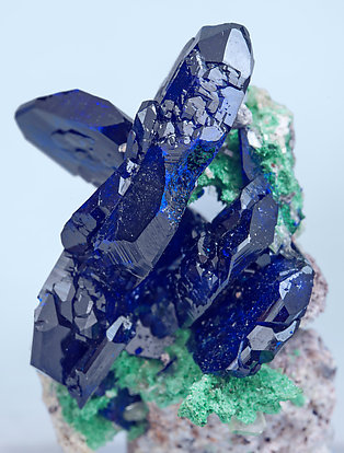 Azurite with Malachite and Baryte. Side