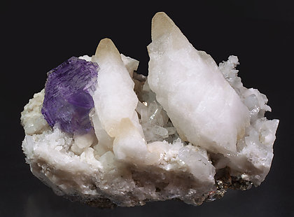 Fluorite with Calcite, Pyrite and Quartz.