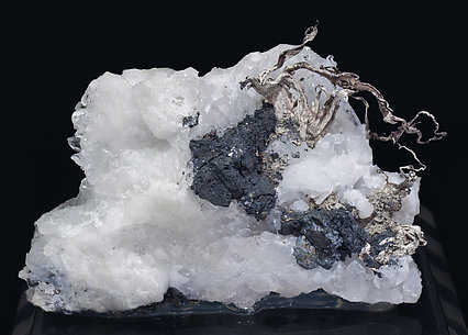 Silver with Acanthite and Quartz. 