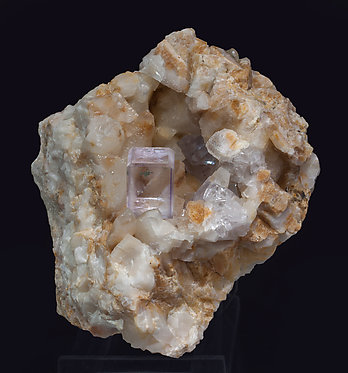 Fluorite with Calcite and Malachite. 
