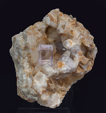 Fluorite with Calcite and Malachite.