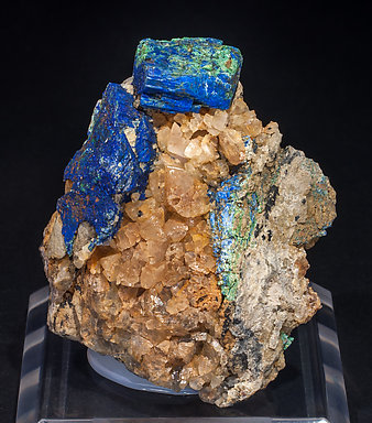 Chalcostibite with Azurite, Malachite and Calcite. 