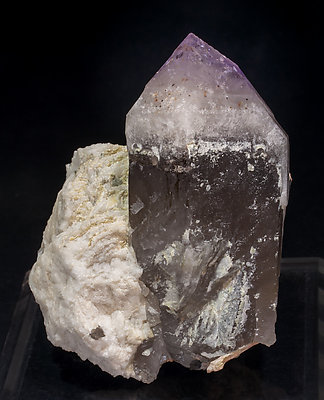 Quartz (variety amethyst) with Quartz (variety smoky) and Microcline. Front