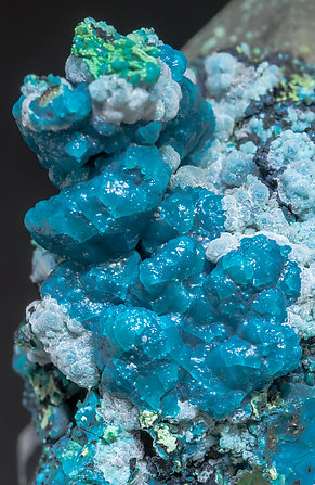 Chrysocolla on Quartz (variety smoky). 