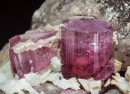 Elbaite-Schorl Series (variety rubellite) with Quartz and Feldspar. 