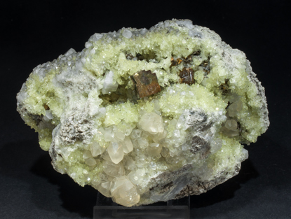 Fluorapophyllite-(K) with Harmotome, Calcite and Pyrite. Front