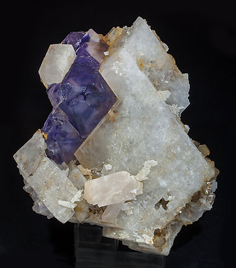 Fluorite (octahedral) with Calcite and Quartz.