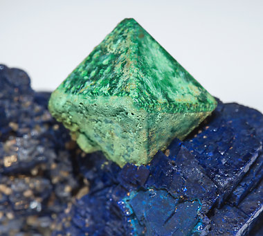 Malachite after Cuprite with Azurite. 