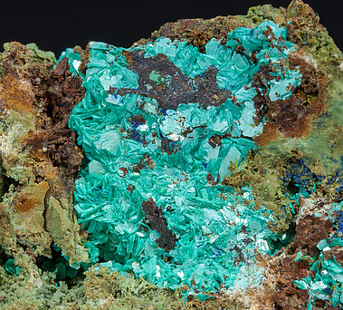 Chalcophyllite with Azurite. 