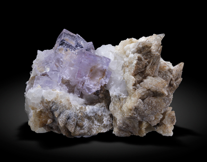 Fluorite with Calcite and Quartz.