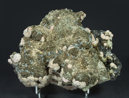 Pyrite after Pyrrhotite with Pyrite, Rhodochrosite, Sphalerite and Quartz.