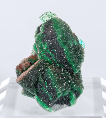 Quartz with Malachite on Calcite.