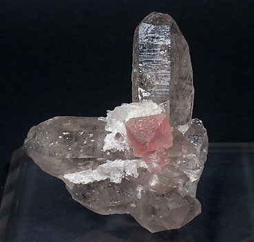 Fluorite (octahedral) with Quartz (variety smoky). Front