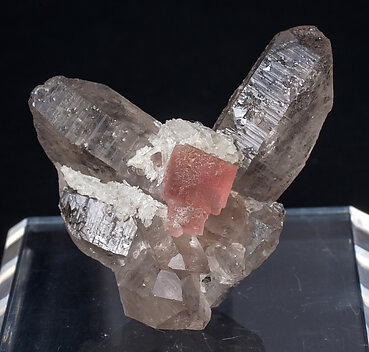 Fluorite (octahedral) with Quartz (variety smoky). Side