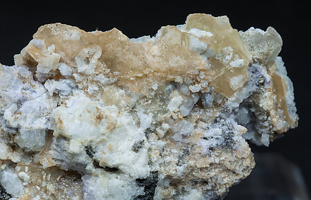 Wulfenite (variety chillagite) with Cerussite, Galena and Baryte. 