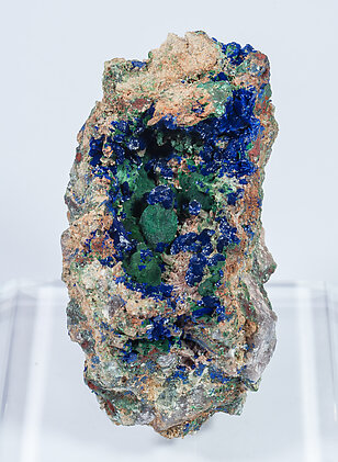 Azurite with Malachite and Quartz.