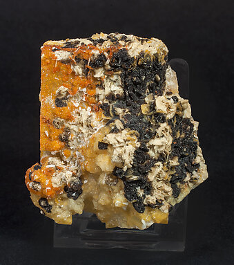 Fluorite with Quartz, Goethite and Baryte. Side