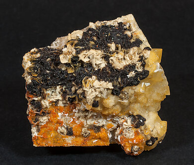 Fluorite with Quartz, Goethite and Baryte. Side