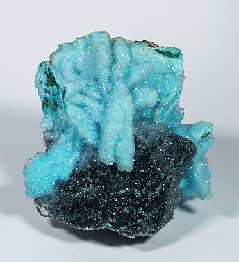 Chrysocolla with Quartz and Malachite. 