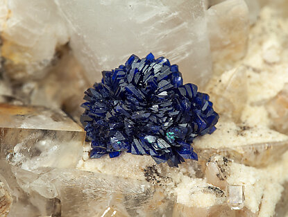 Azurite with Fluorite and Calcite. 