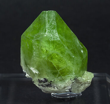 Forsterite (variety peridot) with Ludwigite. Front