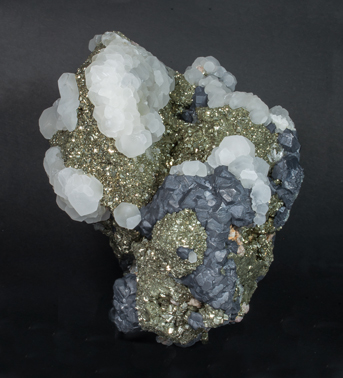 Pyrite after Pyrrhotite with Galena, Calcite, Quartz and Dolomite. Side