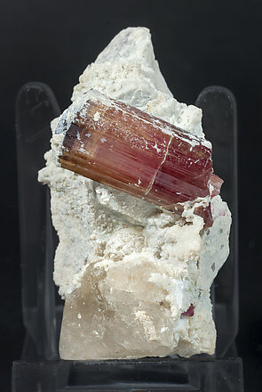 Elbaite-Schorl (variety rubellite) with Microcline and Quartz. Side