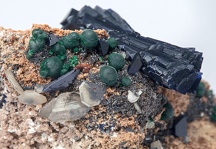 Azurite with Malachite, Wulfenite and Cerussite. 