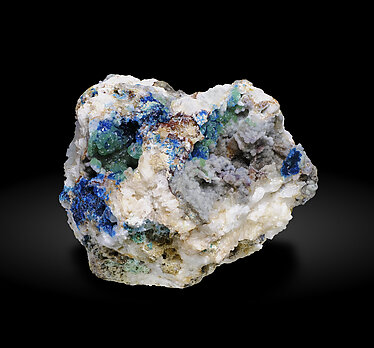 Cuprodongchuanite with Hemimorphite and Veszelyite. Front / Photo: Joaquim Callén