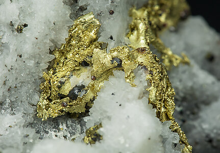 Gold (variety Ag-bearing) on Quartz with Sphalerite and Chalcopyrite. 