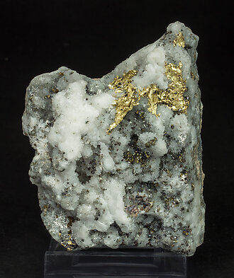 Gold (variety Ag-bearing) on Quartz with Sphalerite and Chalcopyrite.