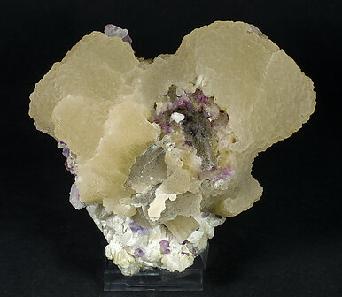 Witherite with Fluorite and Calcite. Front
