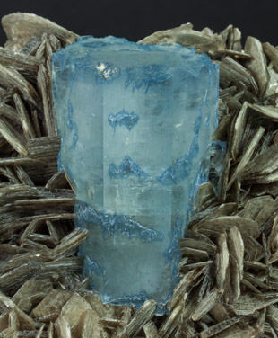 Beryl (variety aquamarine) with Muscovite. 
