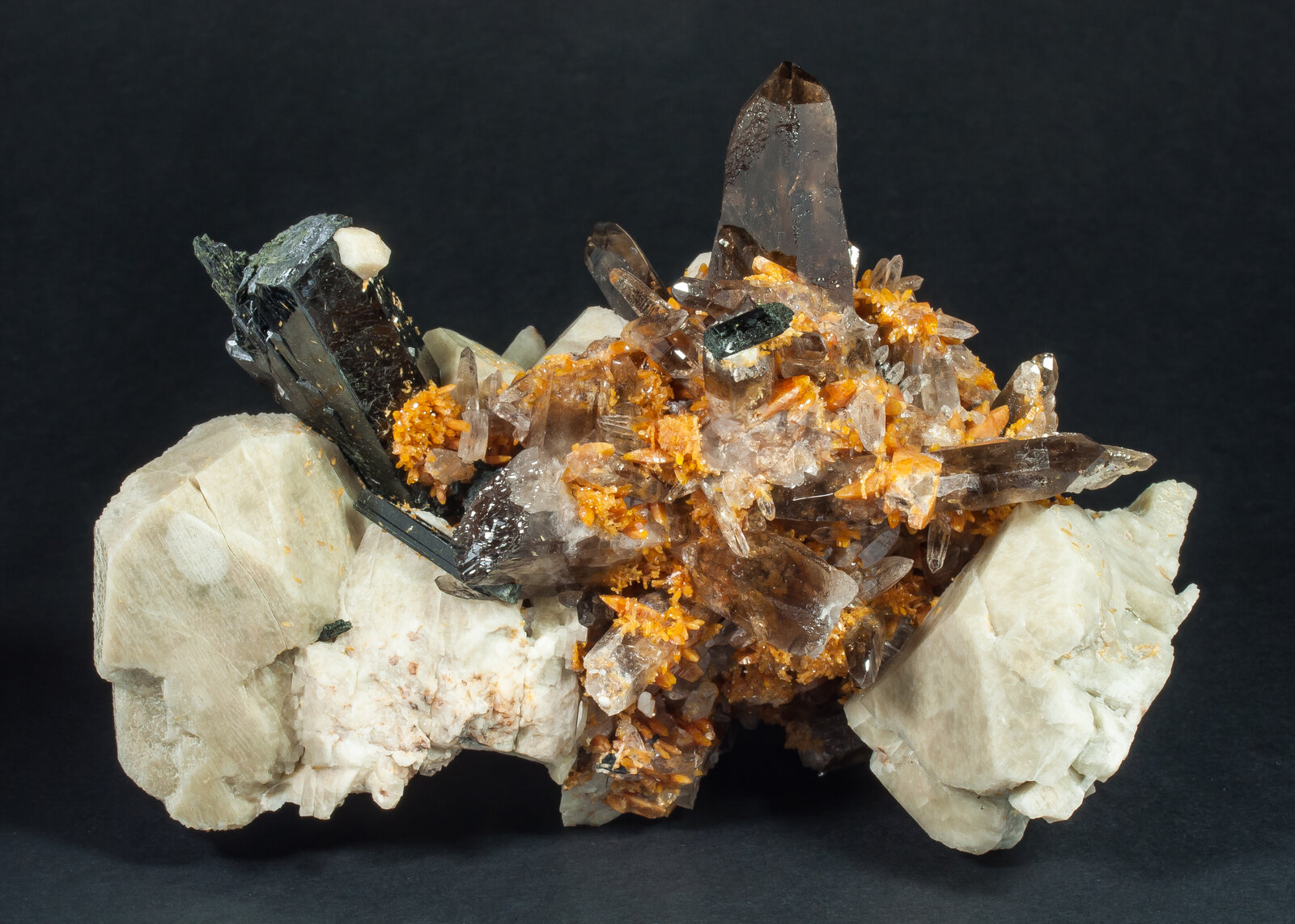 Zircon with Quartz (variety smoky), Orthoclase and Aegirine Mount