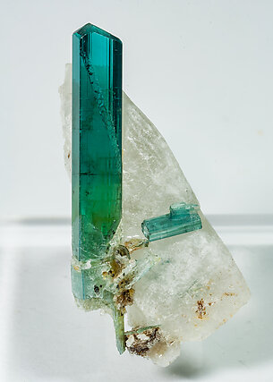 Elbaite (variety indicolite) on Quartz. Front