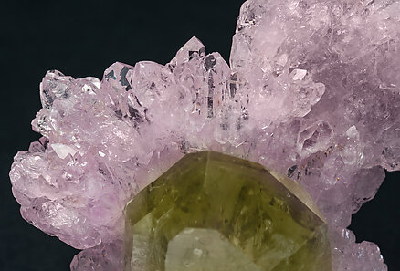 Quartz (variety rose quartz) on Quartz (variety smoky quartz). 