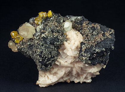 Galena with Cerussite, Wulfenite and Dolomite.