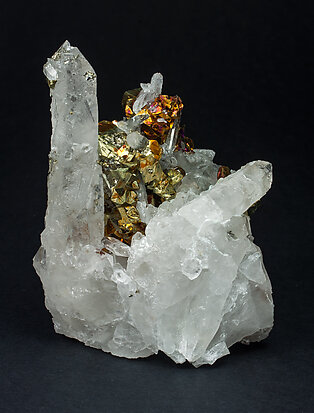 Chalcopyrite on Quartz with Arsenopyrite and Calcite. Rear